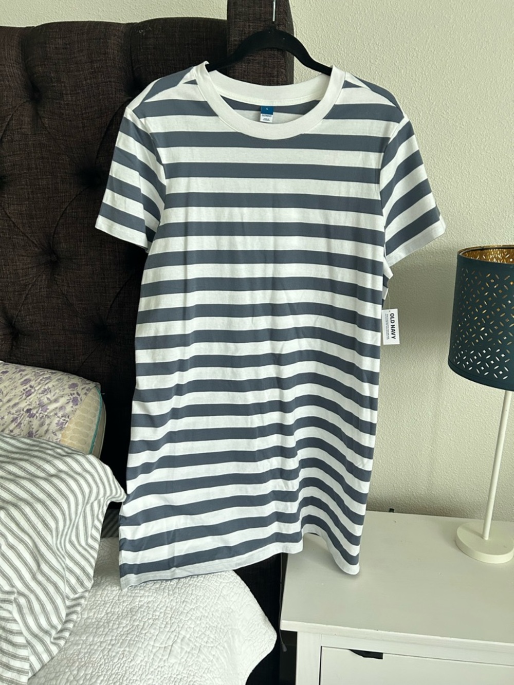 Striped Tee Dress in White and Blue